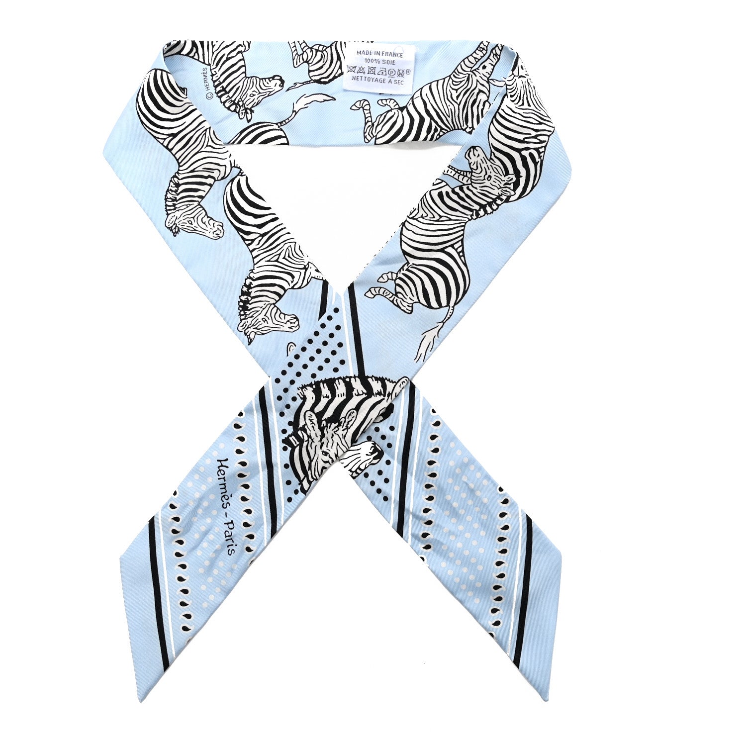 Hermes Silk Les Zebres Twilly Ciel Black White 1 of 5