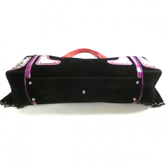 Suede Race Medium Top Handle Tote Black