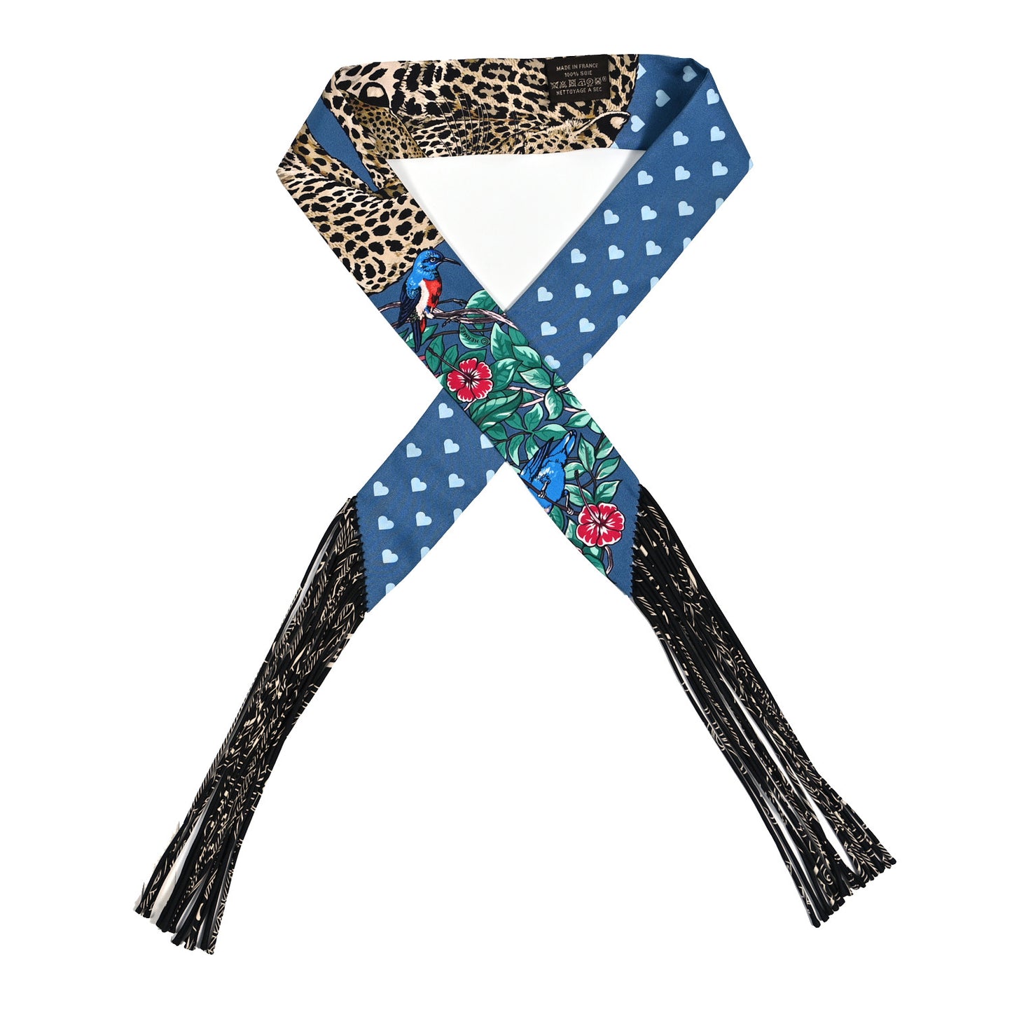 Silk Jungle Love Fringed Twilly Gris Bleuete Vert