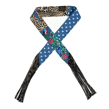 Hermes Silk Jungle Love Fringed Twilly Gris Bleuete Vert 1 of 4