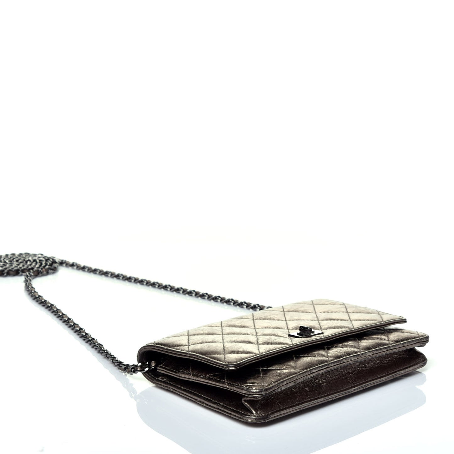Metallic Aged Calfskin Quilted Reissue Wallet On Chain WOC Bronze