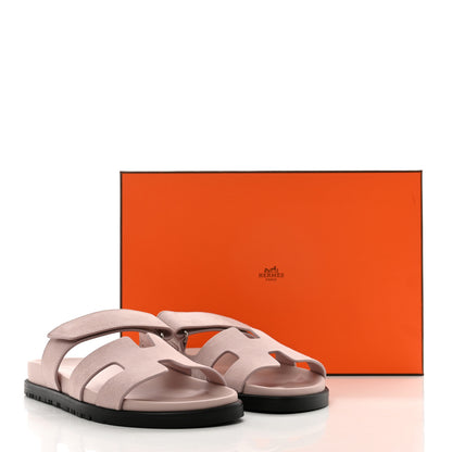 Hermes Suede Goatskin Womens Chypre Sandals 36.5 Rose Porcelaine 9 of 9