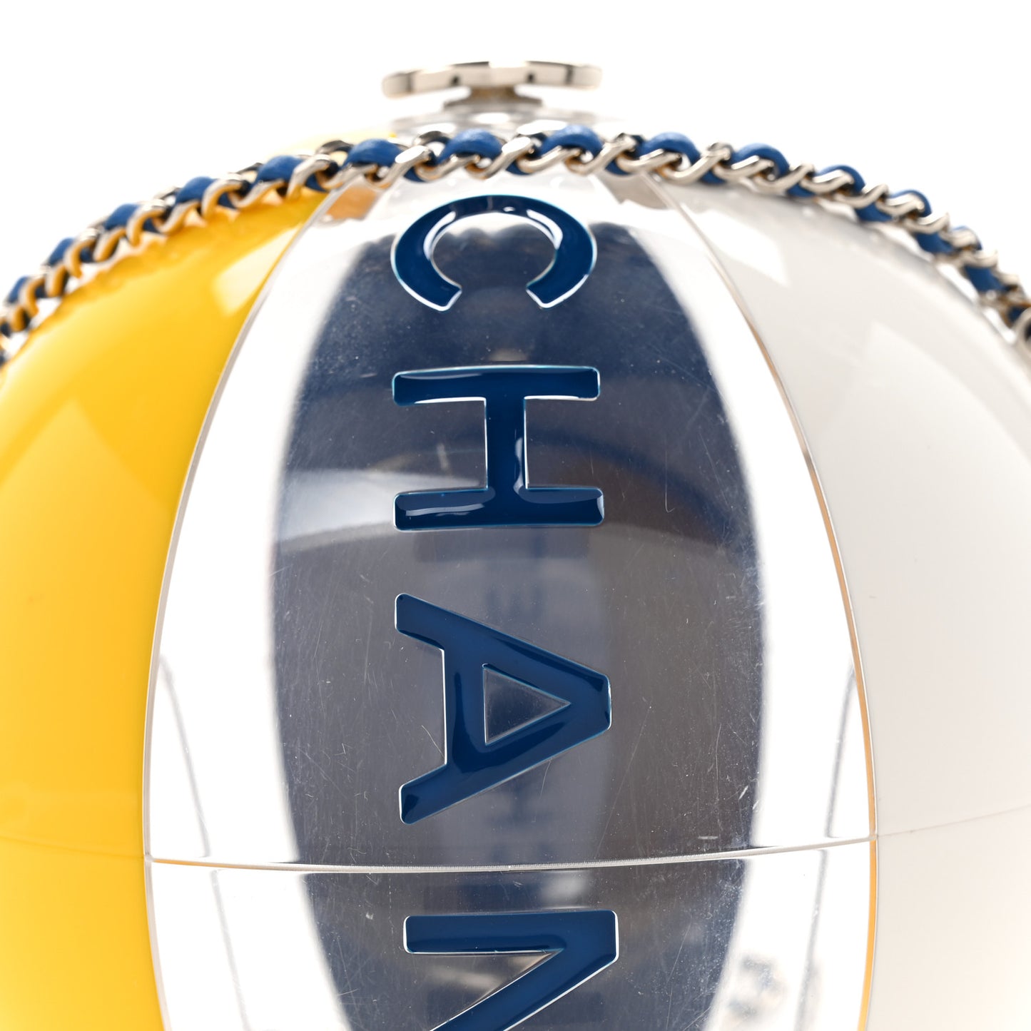 Plexiglass Coco Beach Ball Minaudiere Clutch Yellow White Blue