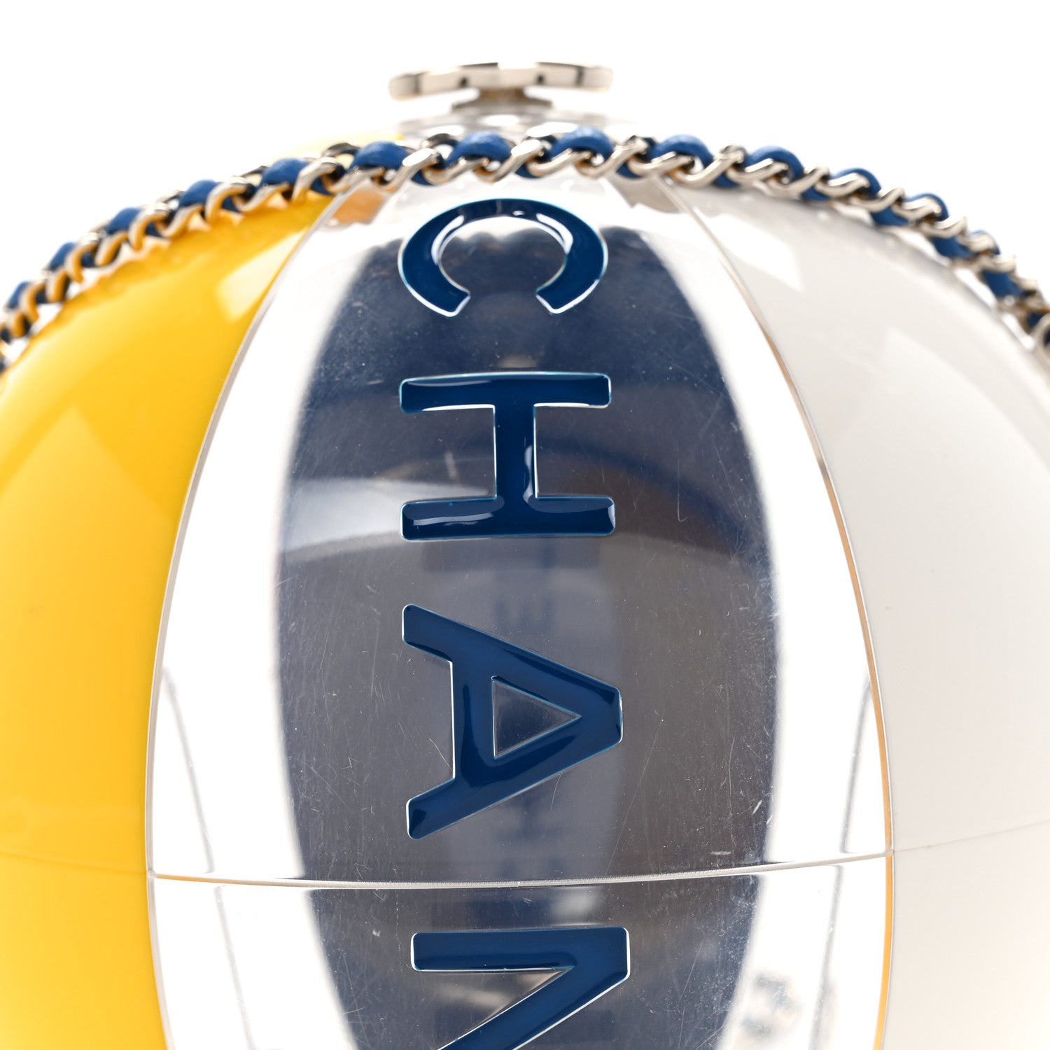 Chanel Plexiglass Coco Beach Ball Minaudiere Clutch Yellow White Blue 6 of 8