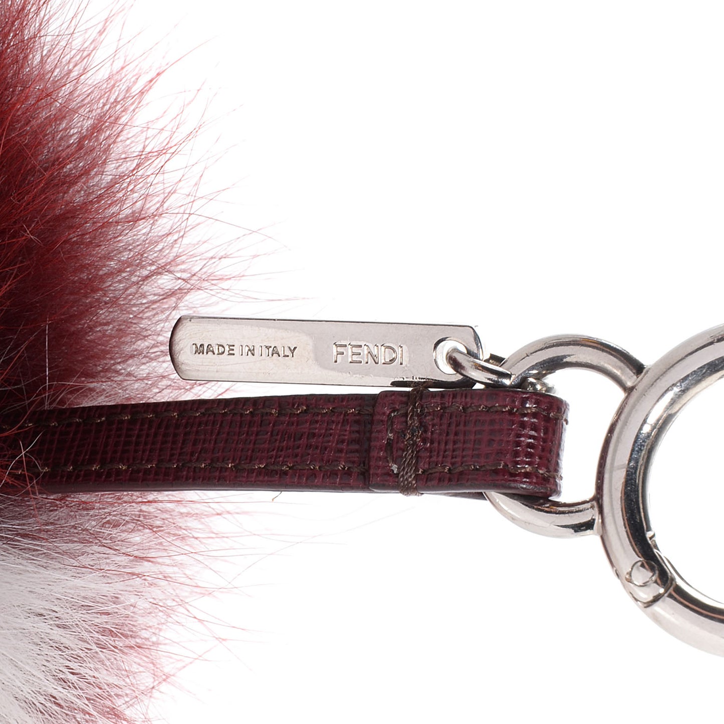 Fox Fur Pom Pom Bag Charm Bordeaux White