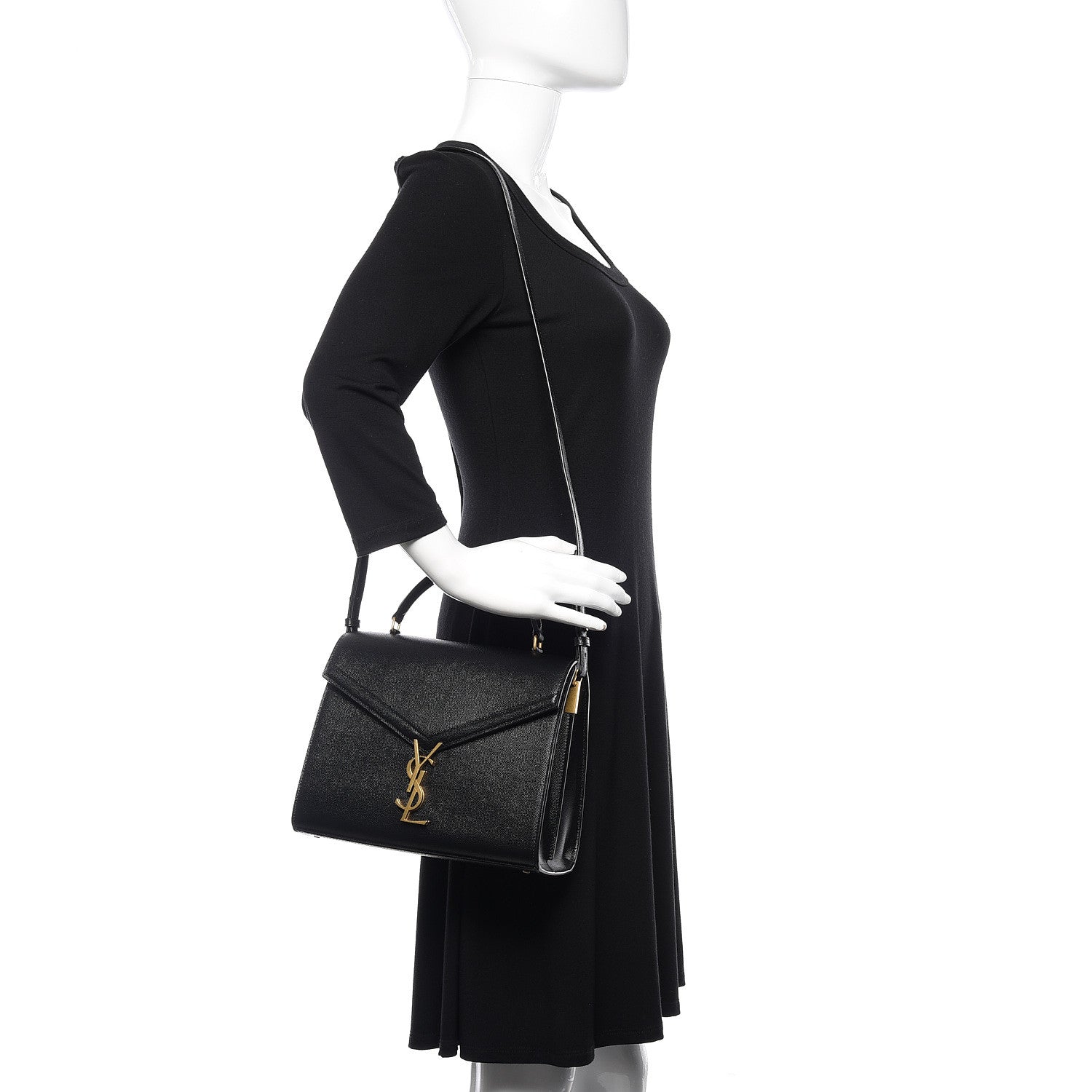 Saint Laurent Grain de Poudre Medium Classic Monogram Cassandra Top Handle Black Rouge Legion 2 of 14