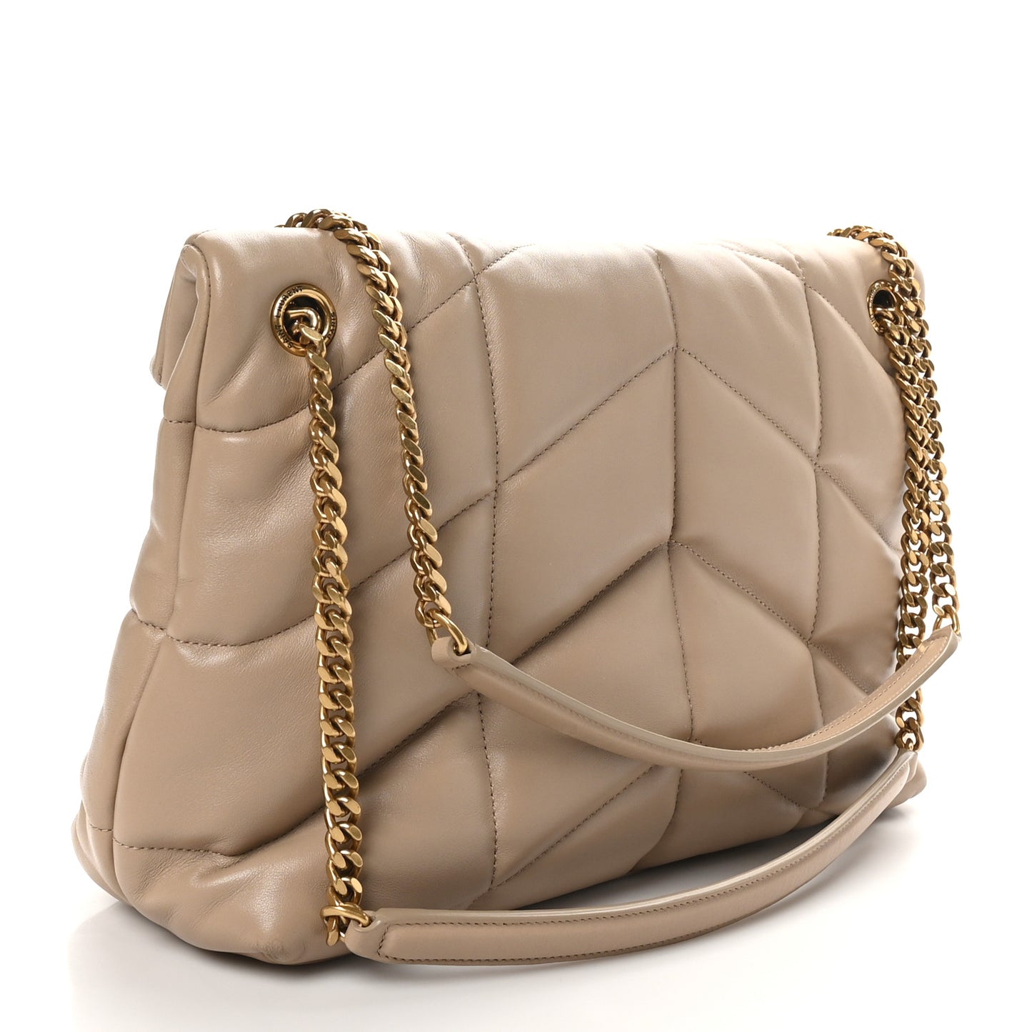 Lambskin Quilted Medium Loulou Puffer Monogram Chain Satchel Dark Beige