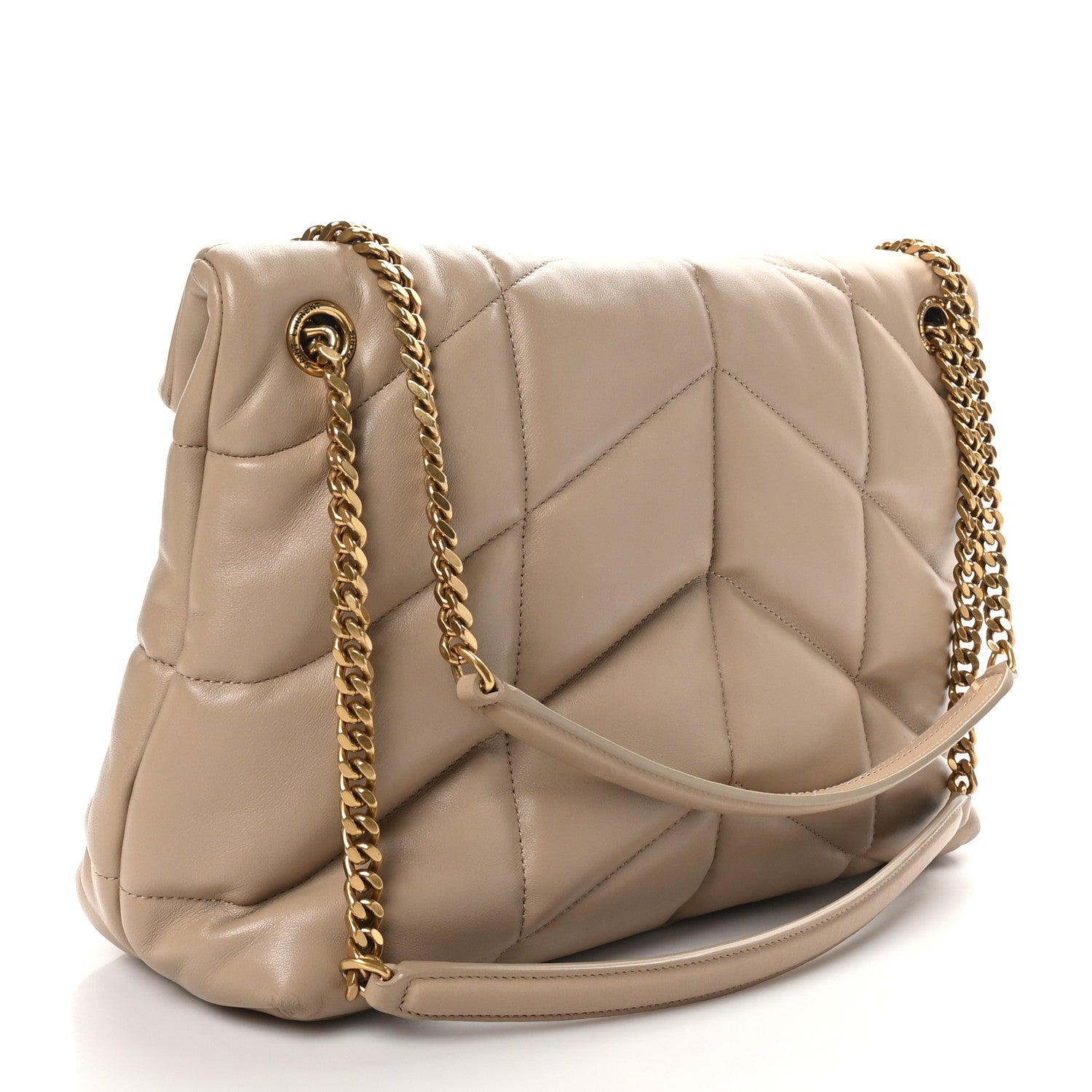 Saint Laurent Lambskin Quilted Medium Loulou Puffer Monogram Chain Satchel Dark Beige 3 of 10