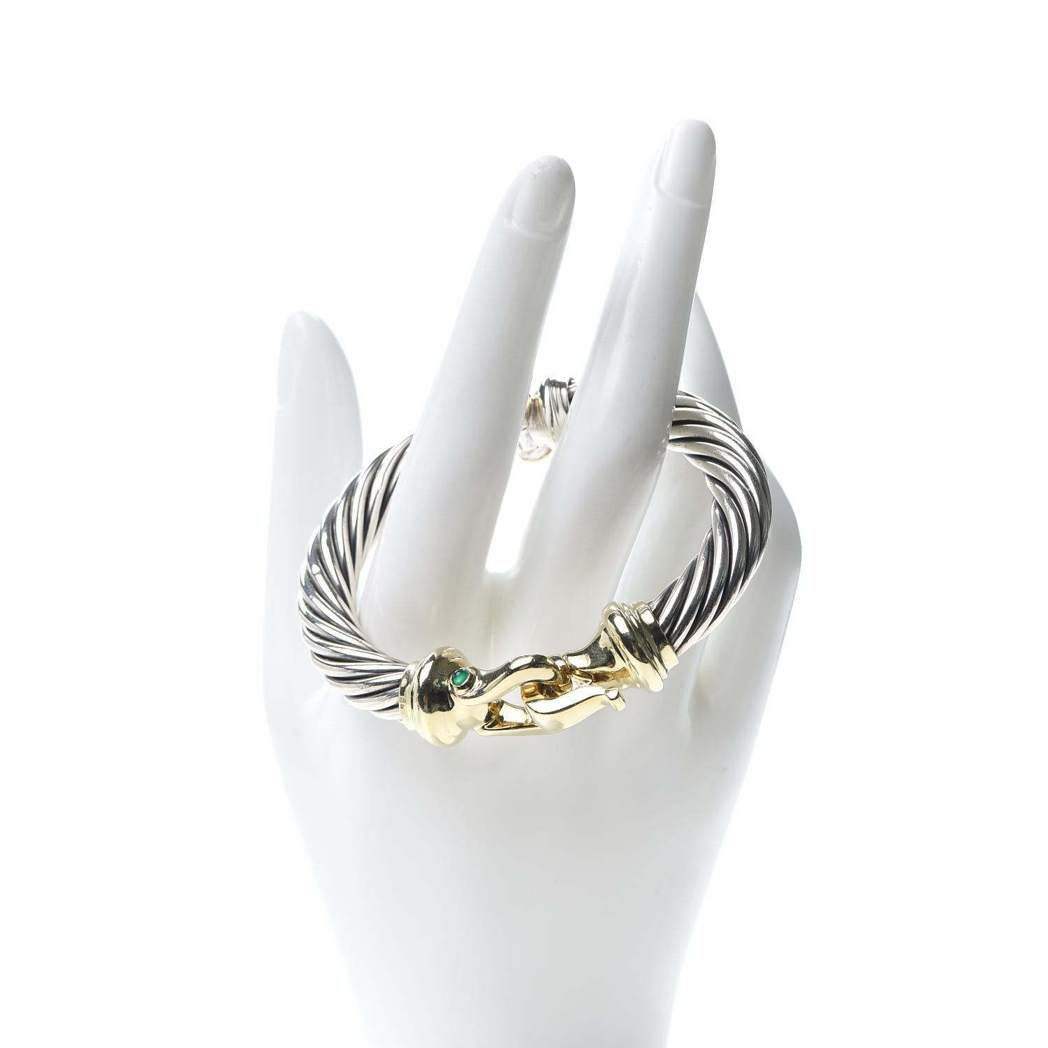 David Yurman Sterling Silver 14K Yellow Gold Green Onyx Garnet 10mm Cable Buckle Bracelet 2 of 5