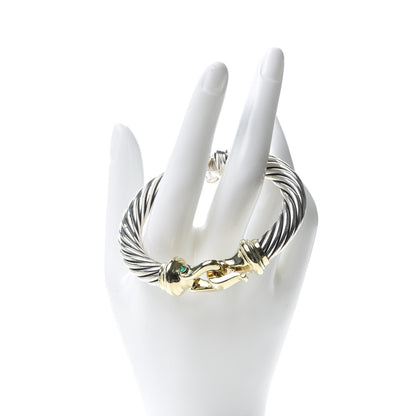 David Yurman Sterling Silver 14K Yellow Gold Green Onyx Garnet 10mm Cable Buckle Bracelet 2 of 5