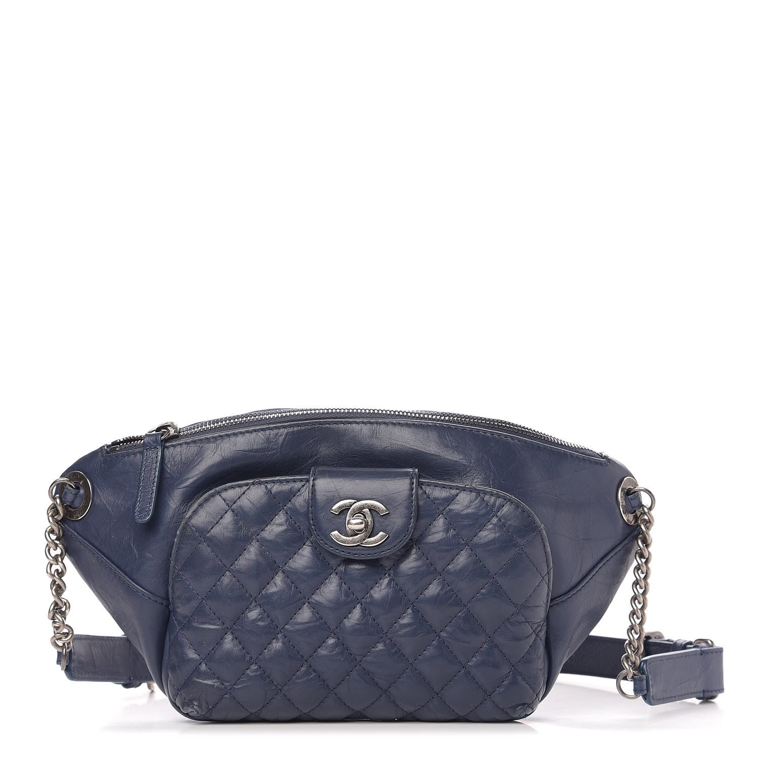 Chanel Crumpled Calfskin Quilted Casual Rock Waist Bag Fanny Pack Blue 1 of 9