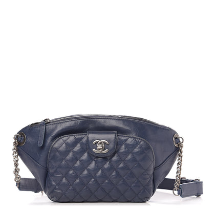 Chanel Crumpled Calfskin Quilted Casual Rock Waist Bag Fanny Pack Blue 1 of 9