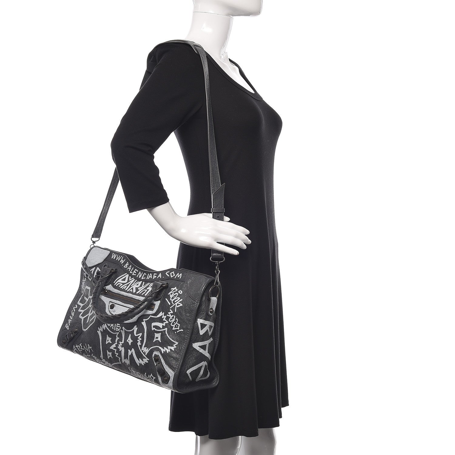 Balenciaga Agneau Arena Graffiti All Over Classic Hardware City Gris Fossile White 3 of 11