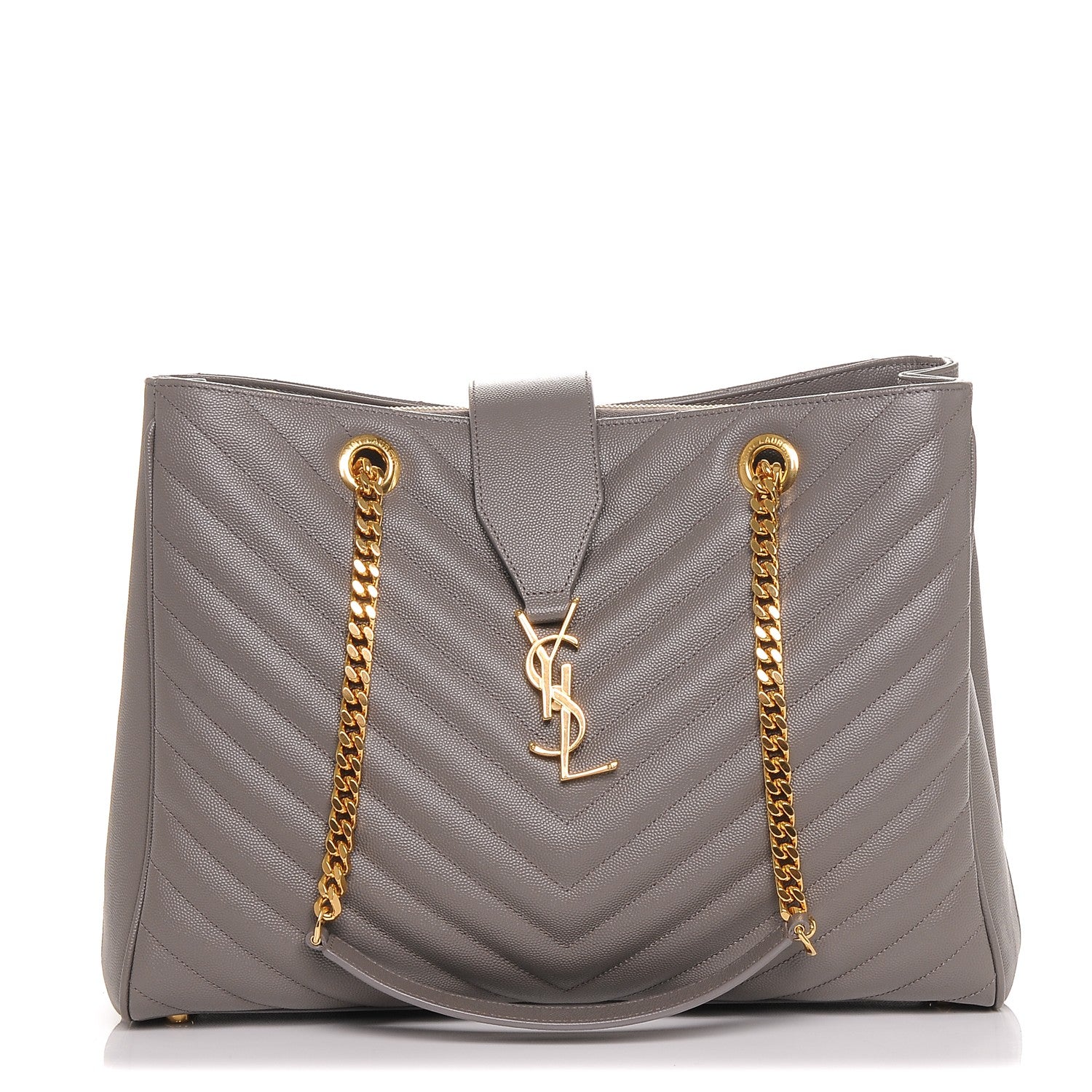 Saint Laurent Grain De Poudre Matelasse Chevron Monogram Shopping Bag Fog 1 of 6