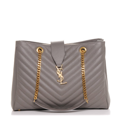 Saint Laurent Grain De Poudre Matelasse Chevron Monogram Shopping Bag Fog 1 of 6