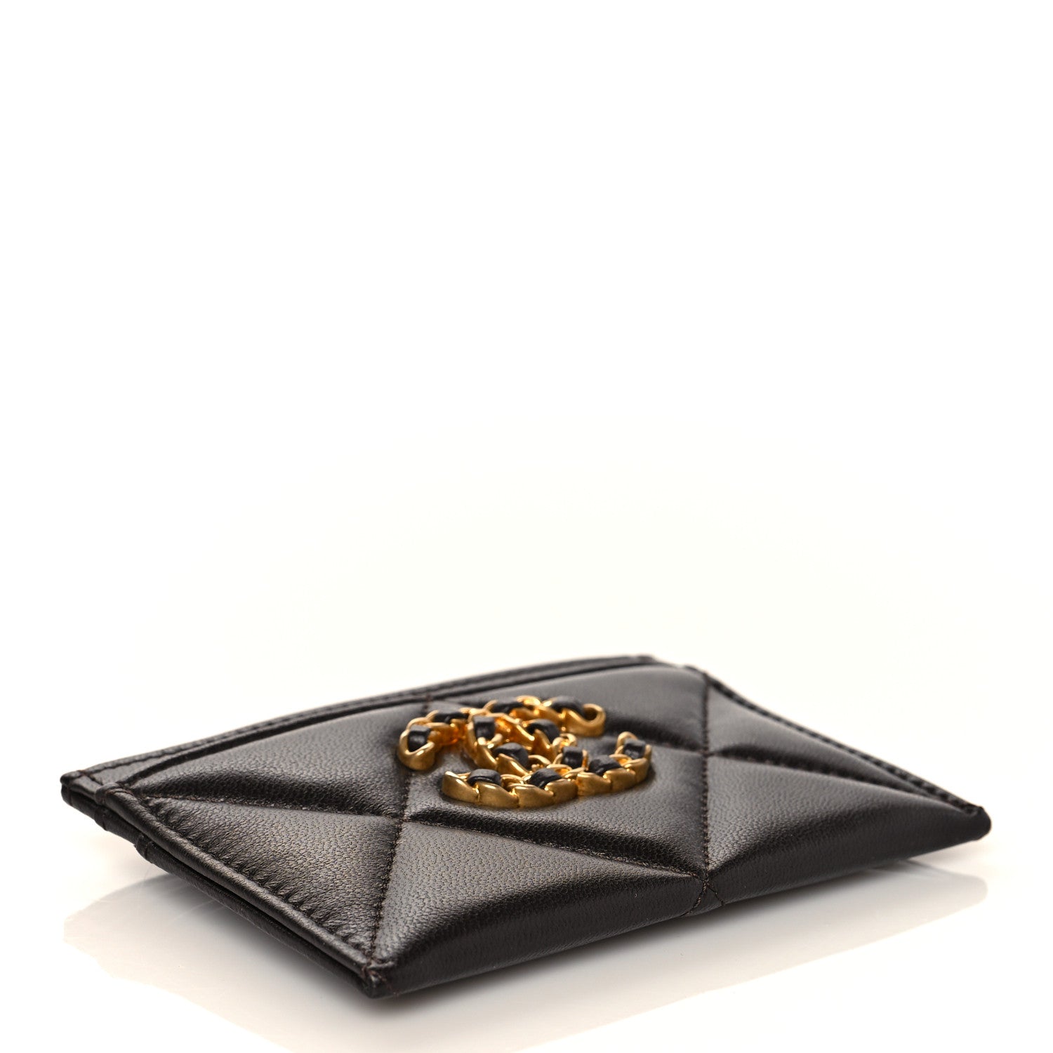 Chanel Lambskin Quilted Chanel 19 Card Holder Dark Brown 4 of 11