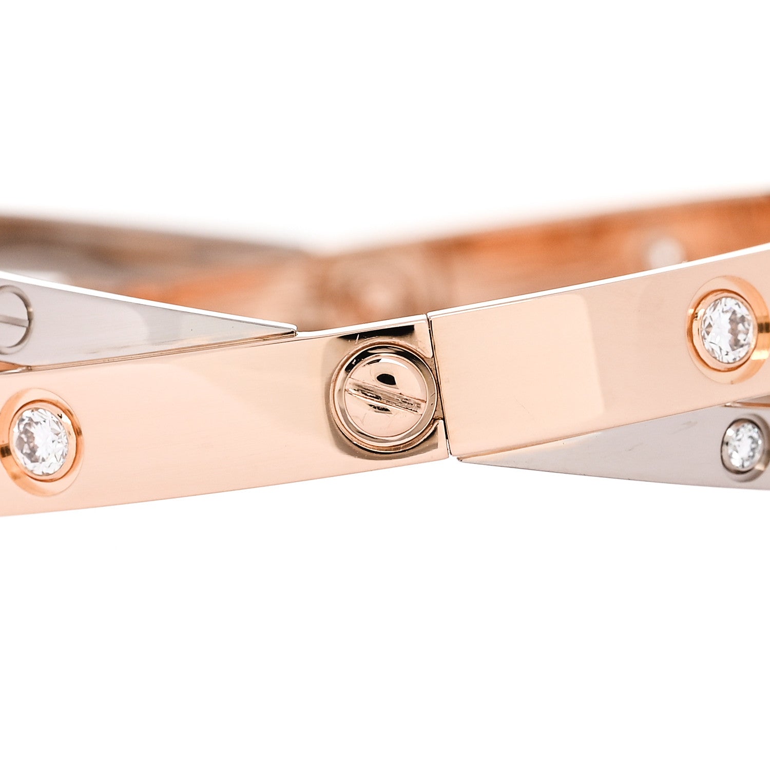 Cartier 18K Pink White Gold 12 Diamond Double LOVE Bracelet 17 3 of 7