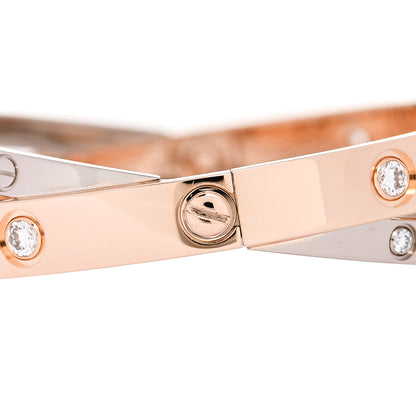 Cartier 18K Pink White Gold 12 Diamond Double LOVE Bracelet 17 3 of 7