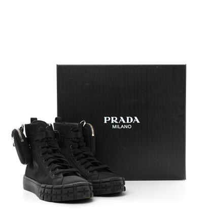 Prada Re-Nylon Gabardine Metal Triangle Logo Wheel Pouch Pocket High Top Sneakers 38.5 Black 10 of 10