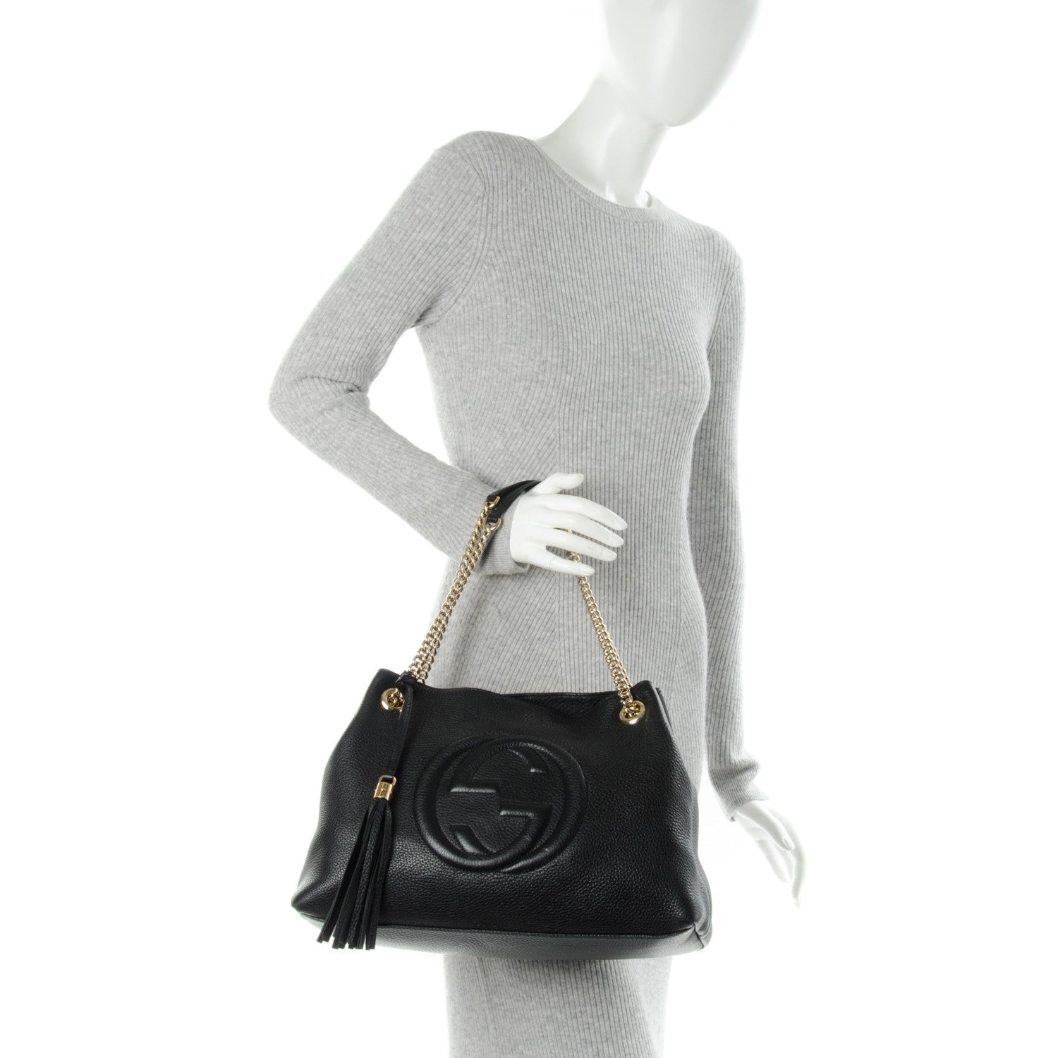Gucci Pebbled Calfskin Medium Soho Chain Shoulder Bag Black 2 of 7