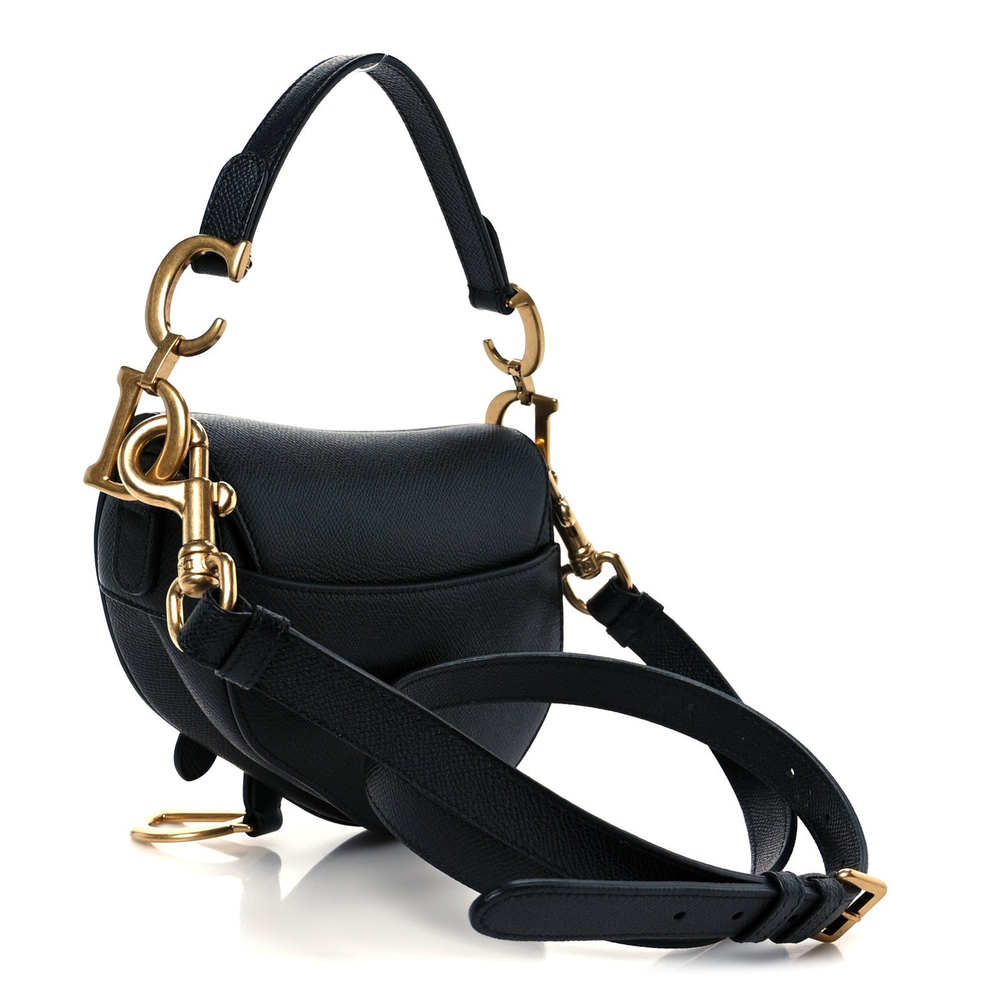 Grained Calfskin Mini Saddle Bag With Strap Black