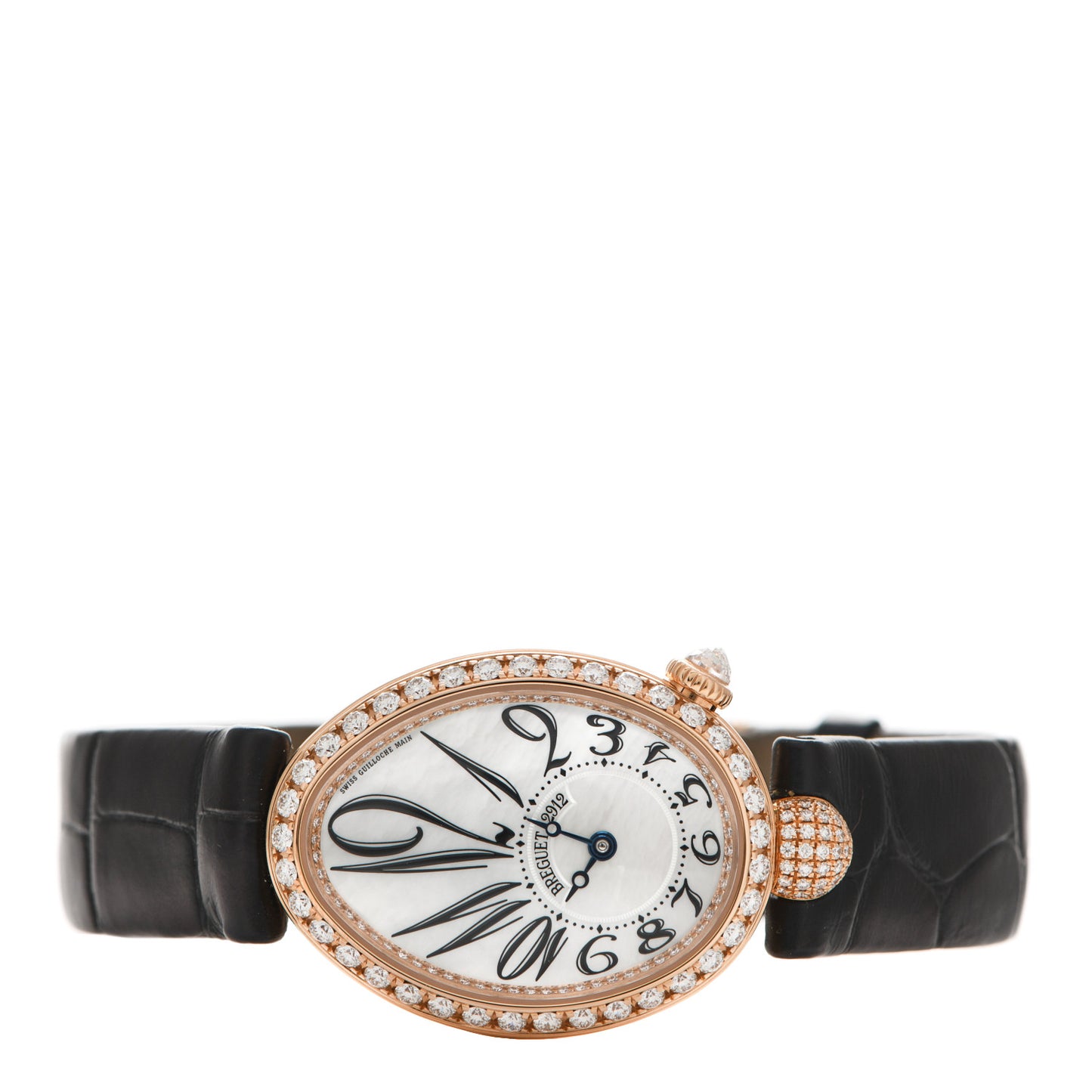 18K Rose Gold Alligator Diamond Bezel Mother of Pearl 25mm Reine de Naples Automatic Watch 8928BB/5P/944