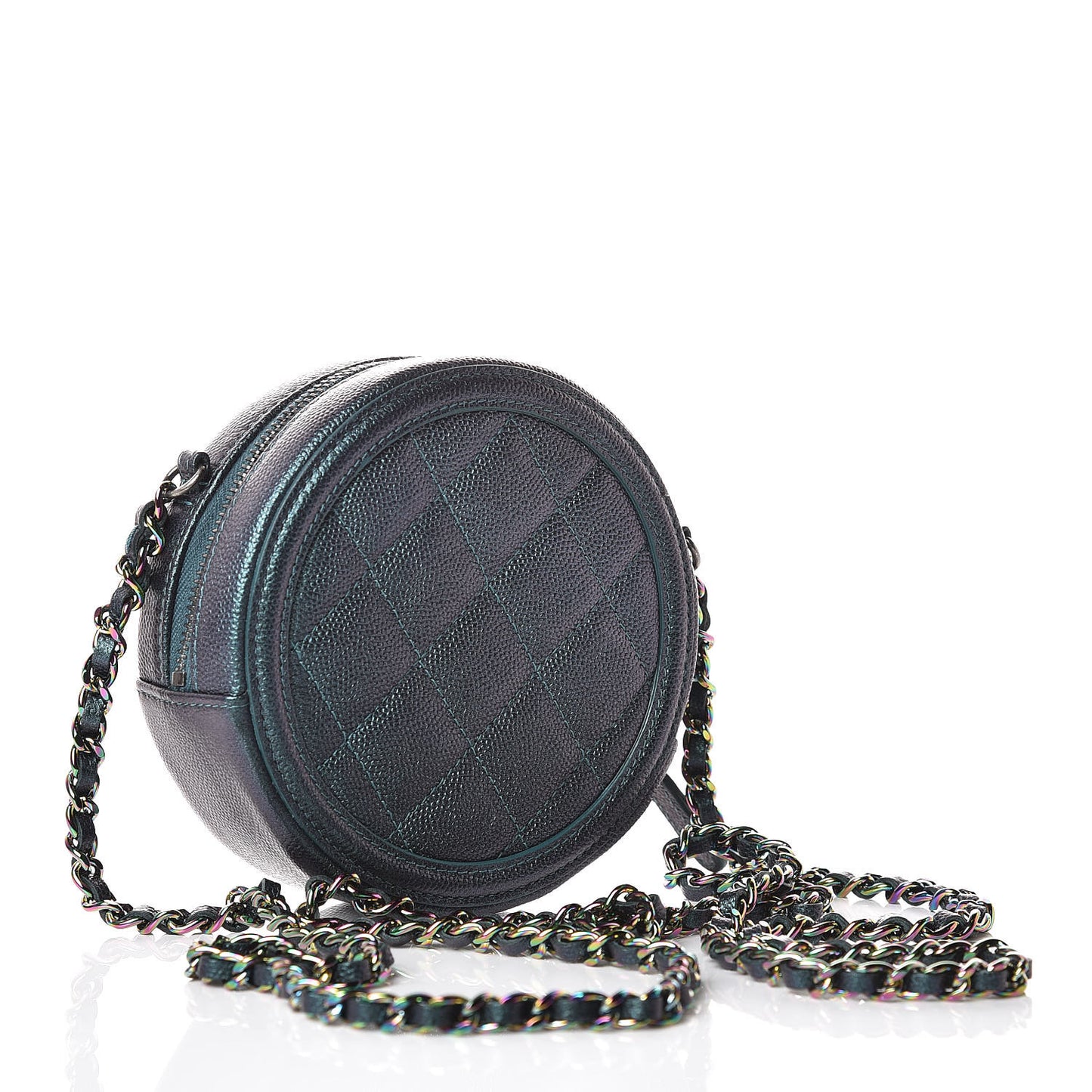 Iridescent Caviar Quilted Round Filigree Crossbody Dark Turquoise