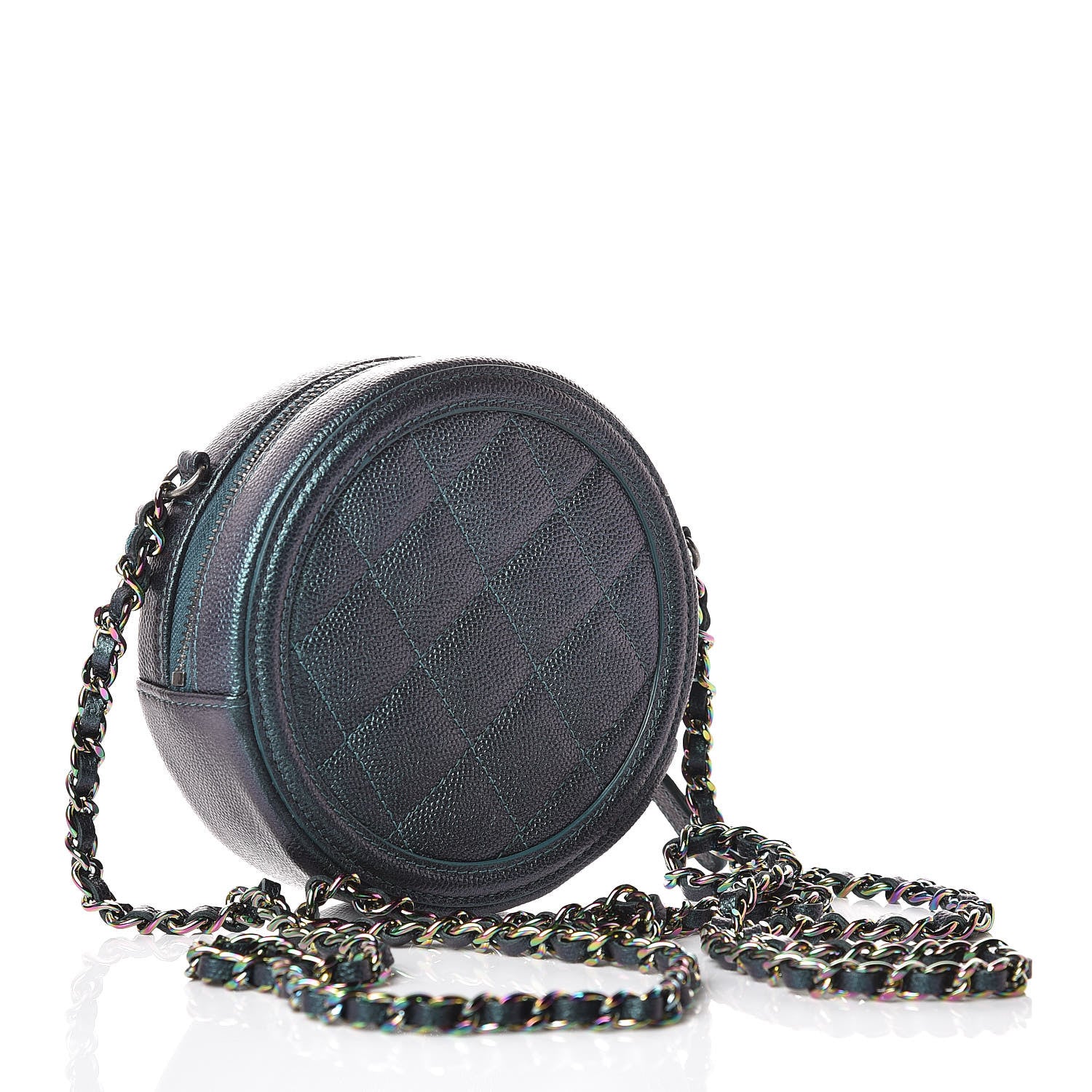 Chanel Iridescent Caviar Quilted Round Filigree Crossbody Dark Turquoise 3 of 8