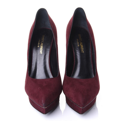 Saint Laurent Suede Janis 105 Platform Pumps 38.5 Burgundy 6 of 11