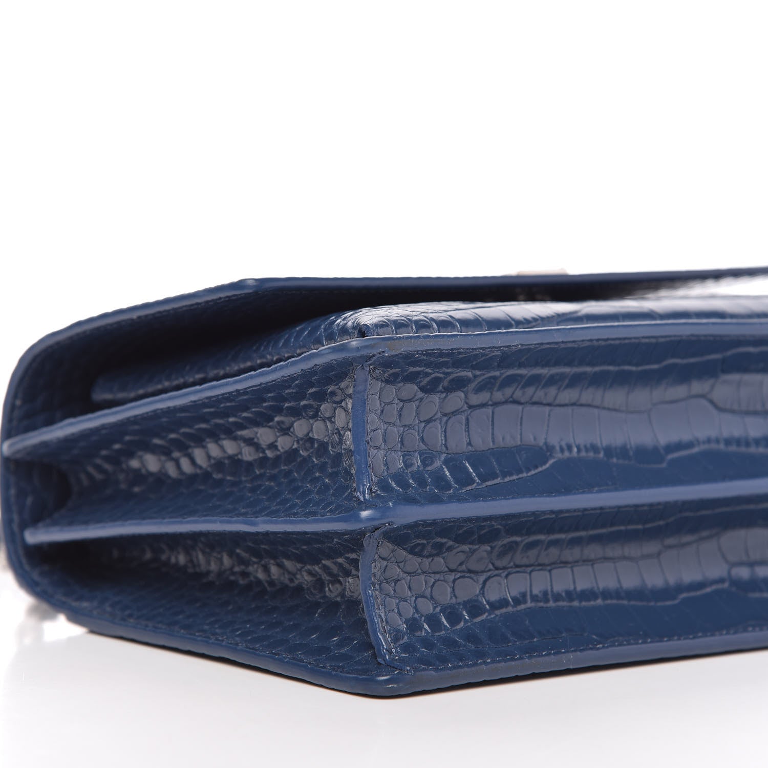 Saint Laurent Calfskin Crocodile Embossed Medium Monogram Sunset Denim 6 of 9
