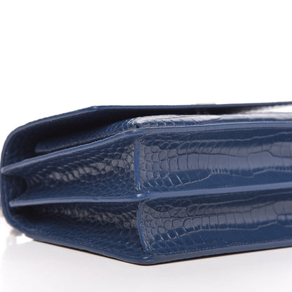 Saint Laurent Calfskin Crocodile Embossed Medium Monogram Sunset Denim 6 of 9