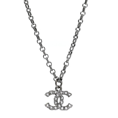 Chanel Pearl Crystal CC Pendant Necklace Silver 4 of 5