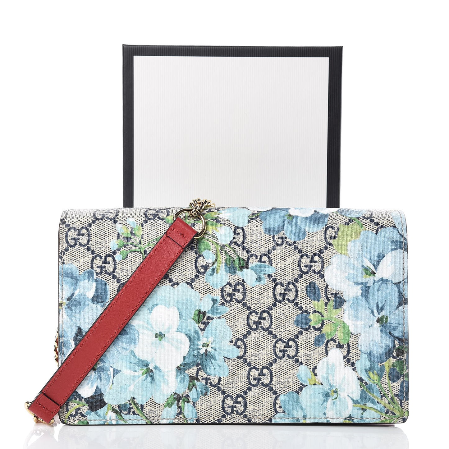 GG Supreme Monogram Blooms Chain Wallet Blue