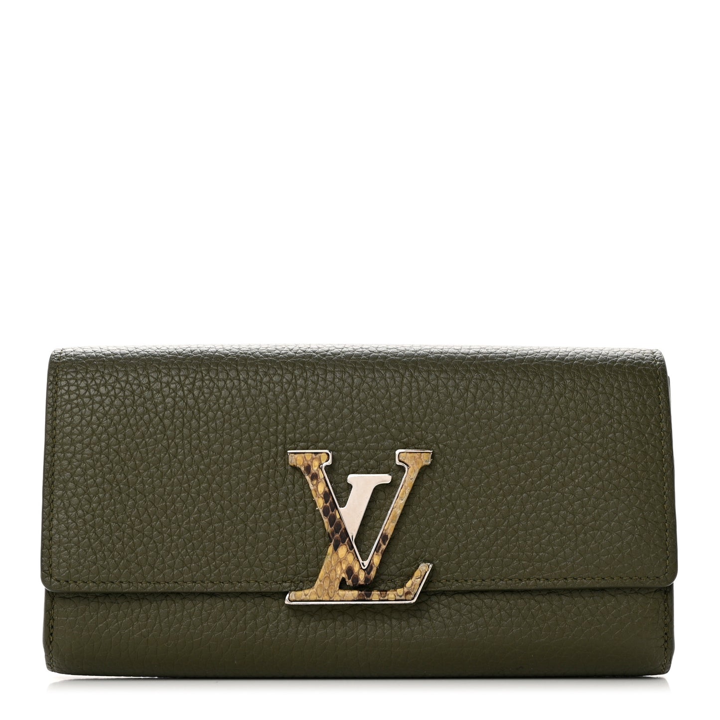 Taurillon Capucines Snakeskin Wallet Khaki