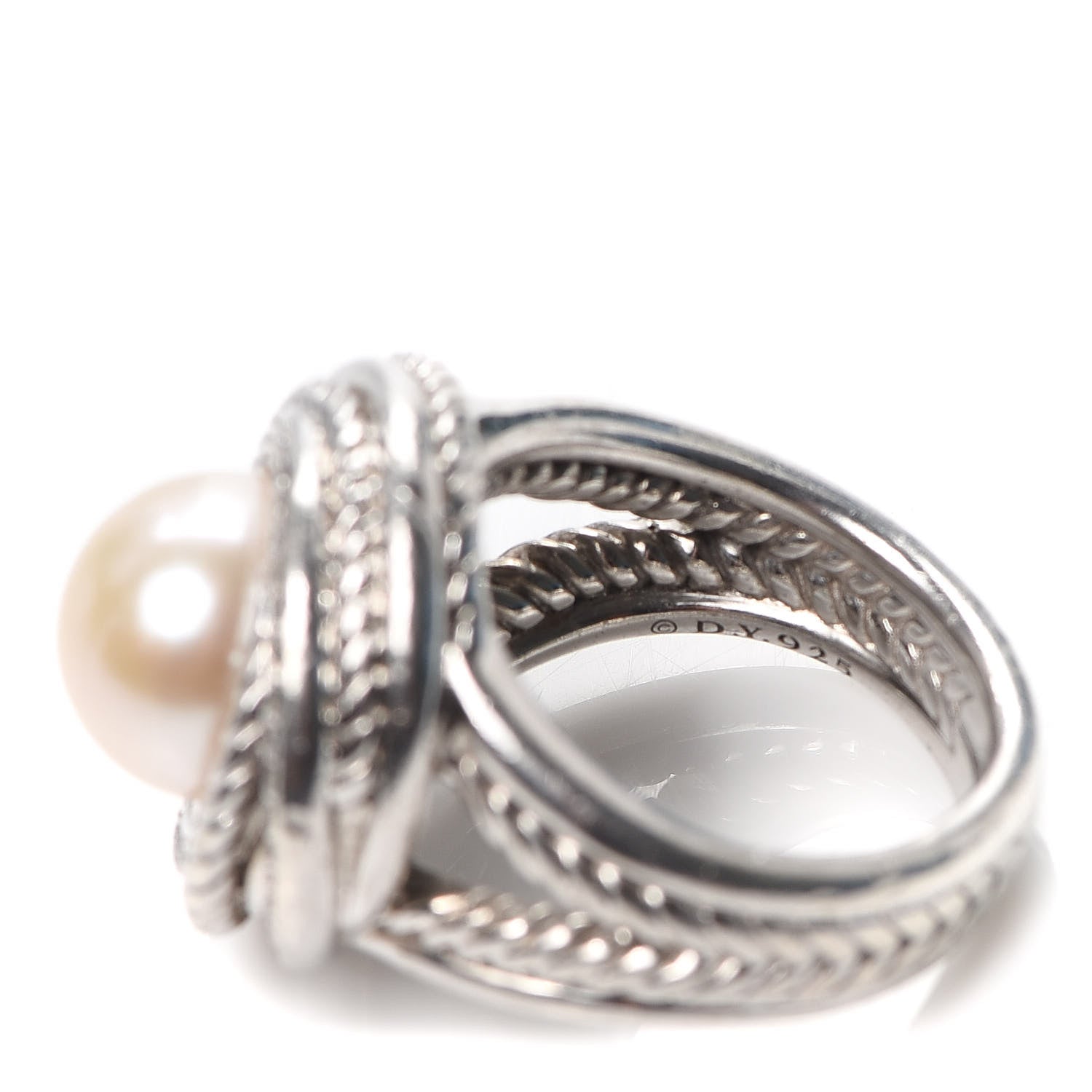 David Yurman Sterling Silver Diamond Pearl 10mm Crossover Ring 54 6.75 5 of 5