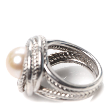David Yurman Sterling Silver Diamond Pearl 10mm Crossover Ring 54 6.75 5 of 5