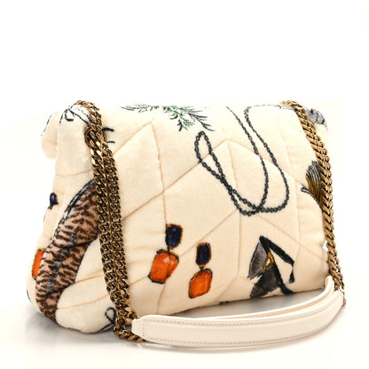 Saint Laurent Terrycloth Summer Print Quilted Small Loulou Puffer Monogram Chain Satchel Multicolor White 3 of 9
