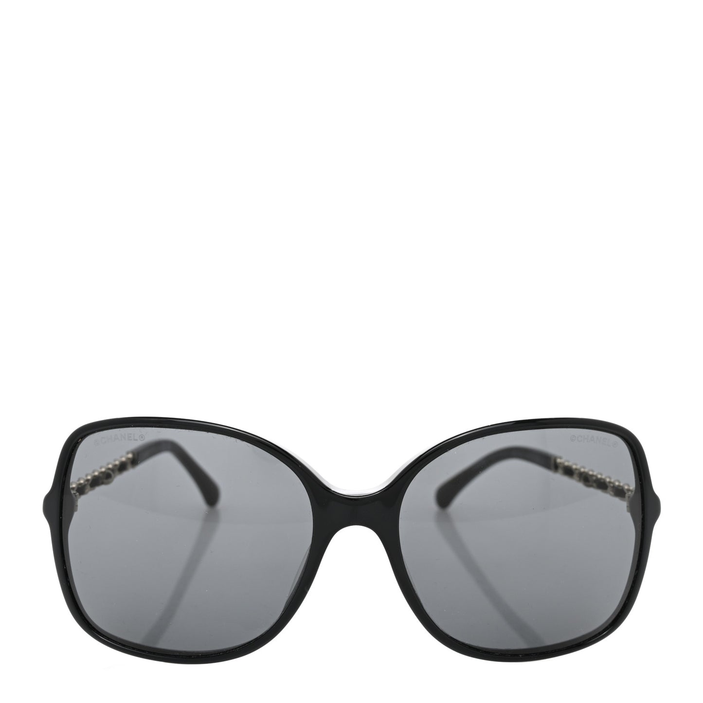 Acetate Metal Lambskin Square Chain Sunglasses 5210-Q-A Black Gray