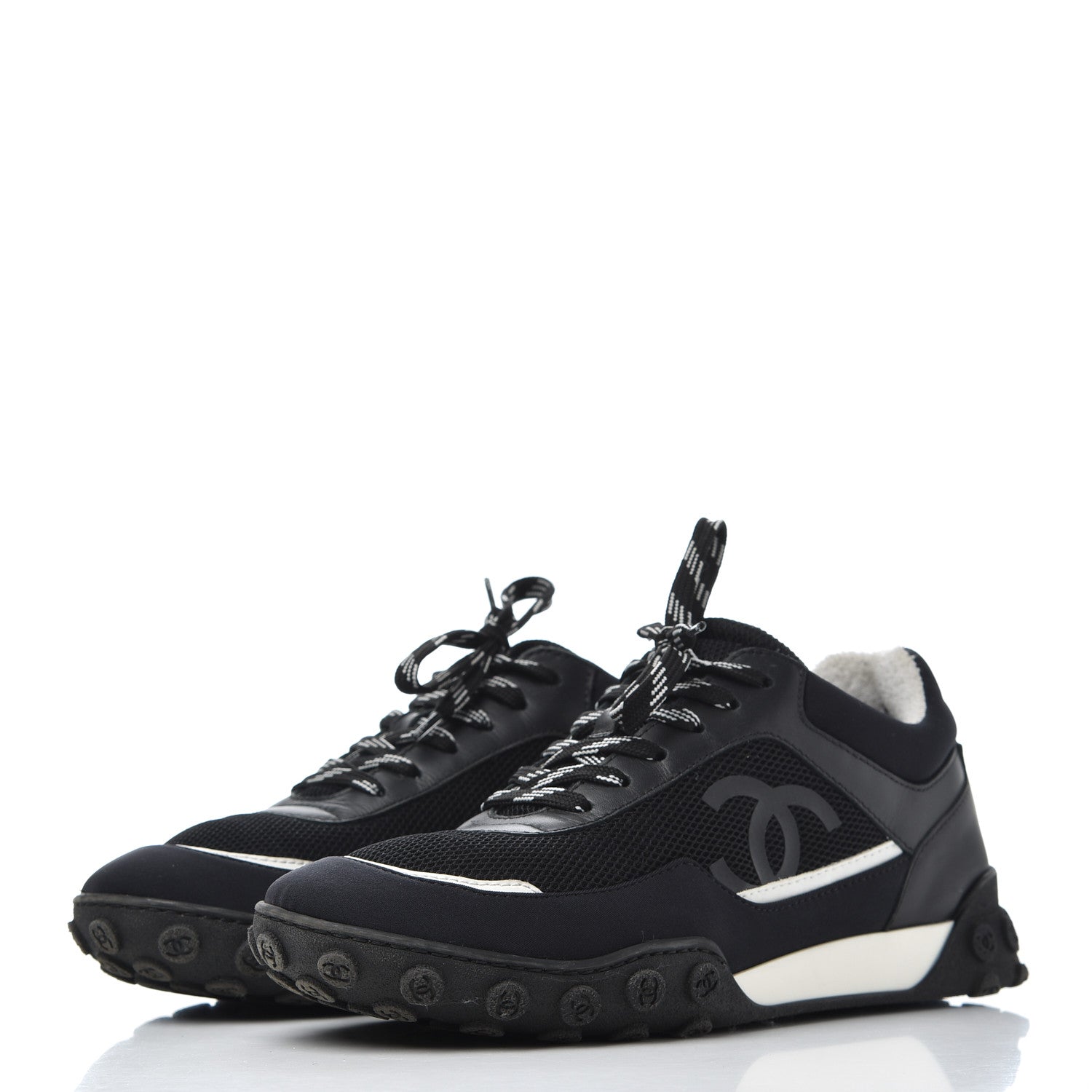 Chanel Calfskin Mesh Lycra Sneakers 39 Black 3 of 22