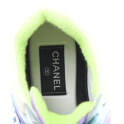 Chanel Nylon Lambskin Suede Calfskin CC Sneakers 37.5 Green Purple Pink 6 of 9