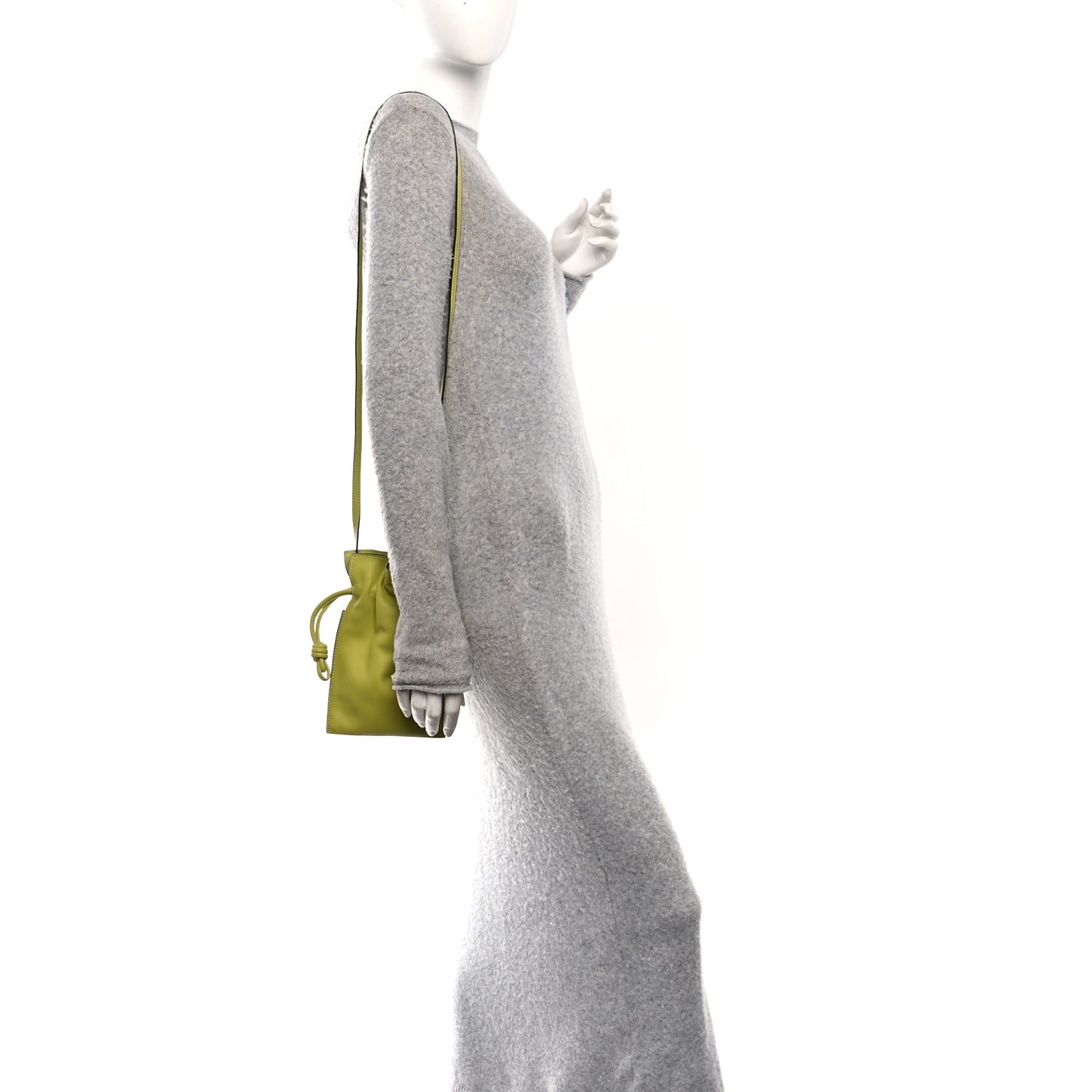 Calfskin Mini Drawstring Flamenco Knot Crossbody Pocket Bag Lime Green