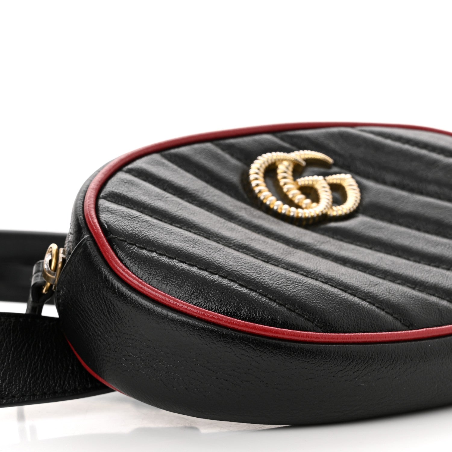 Gucci Azalea Calfskin Matelasse Diagonal Torchon GG Marmont Belt Bag 85 34 Black Romantic Cerise 11 of 12