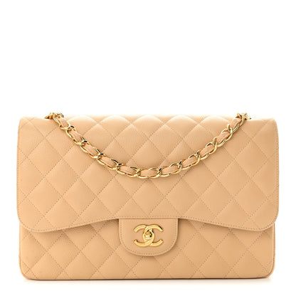 Chanel Caviar Quilted Jumbo Double Flap Beige 1 of 15
