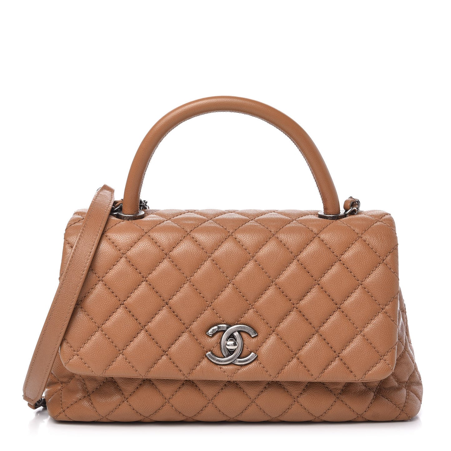 Caviar Quilted Small Coco Handle Flap Camel