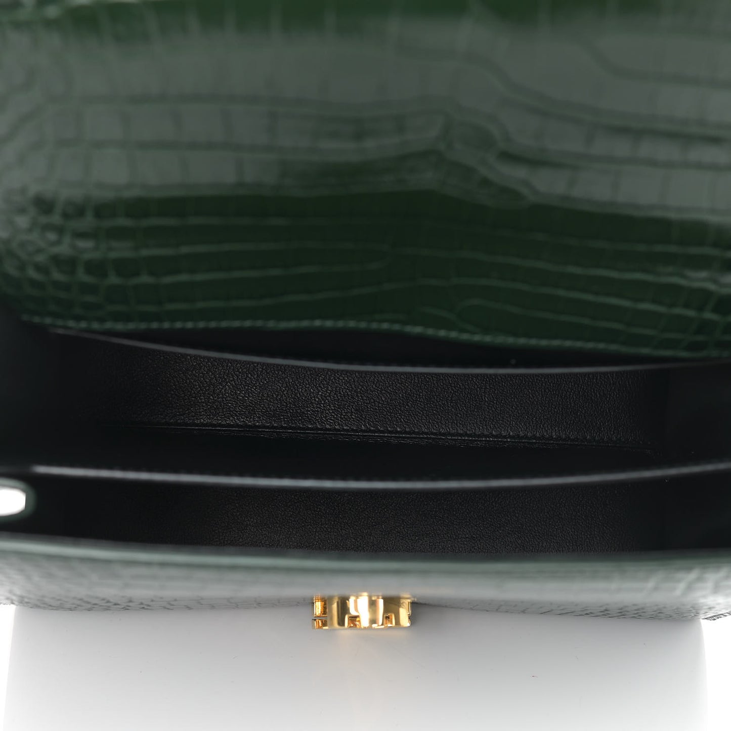 Calfskin Crocodile Embossed Medium Classic Monogram Cassandra Top Handle Green