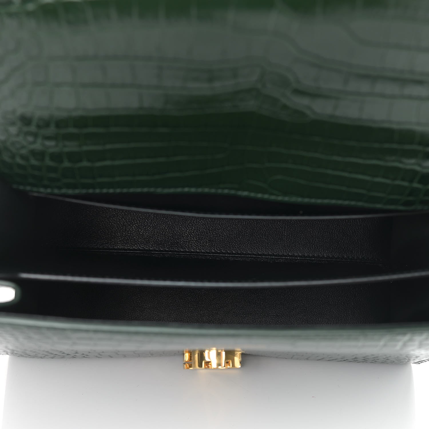 Saint Laurent Calfskin Crocodile Embossed Medium Classic Monogram Cassandra Top Handle Green 5 of 10