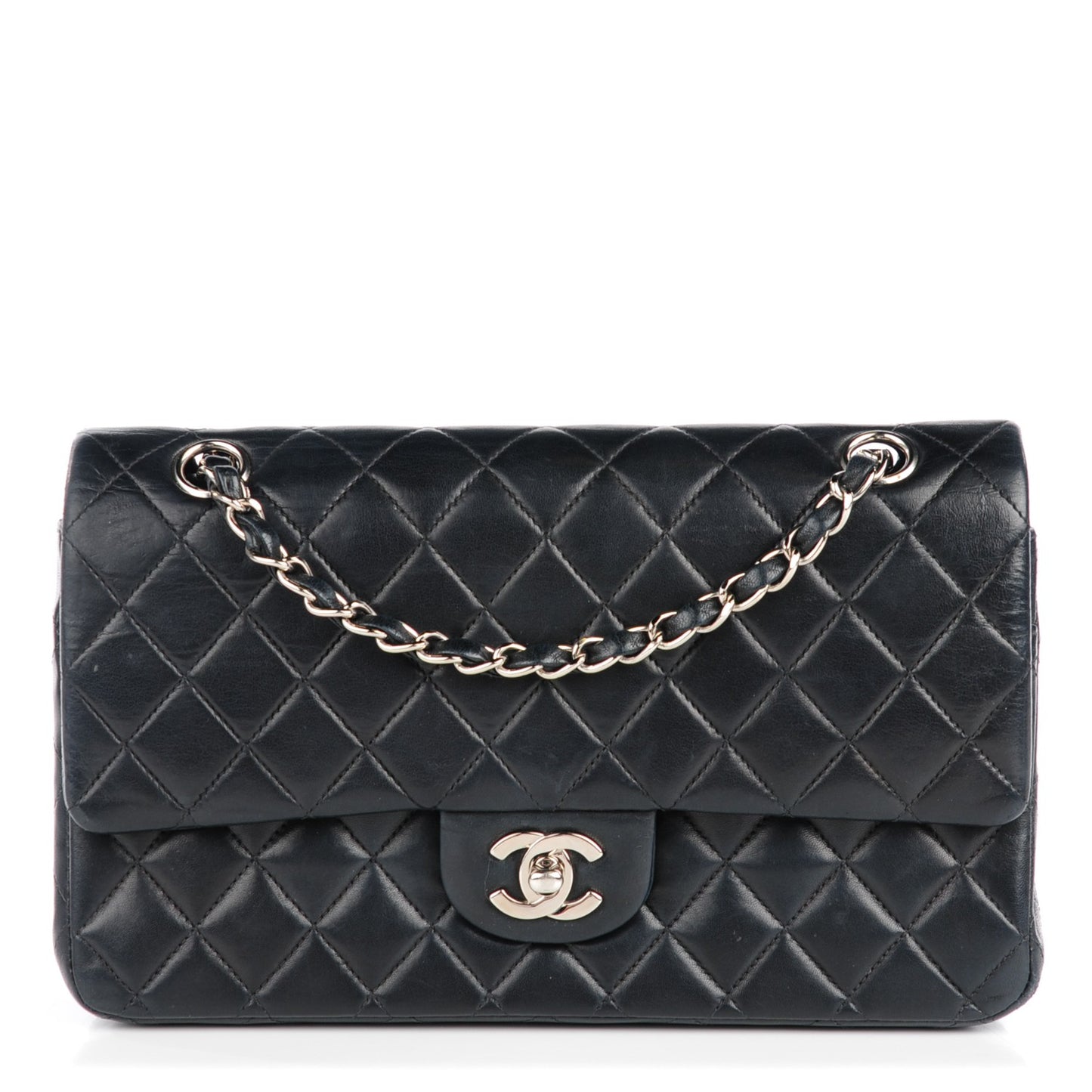 Lambskin Quilted Medium Double Flap Black
