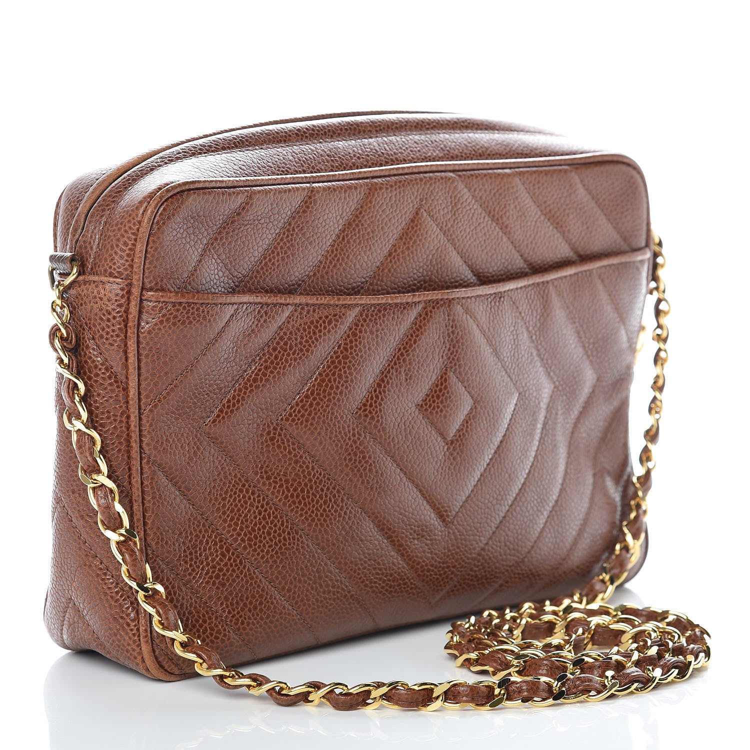Chanel Caviar Chevron Quilted Tassel Camera Case Brown 3 of 16