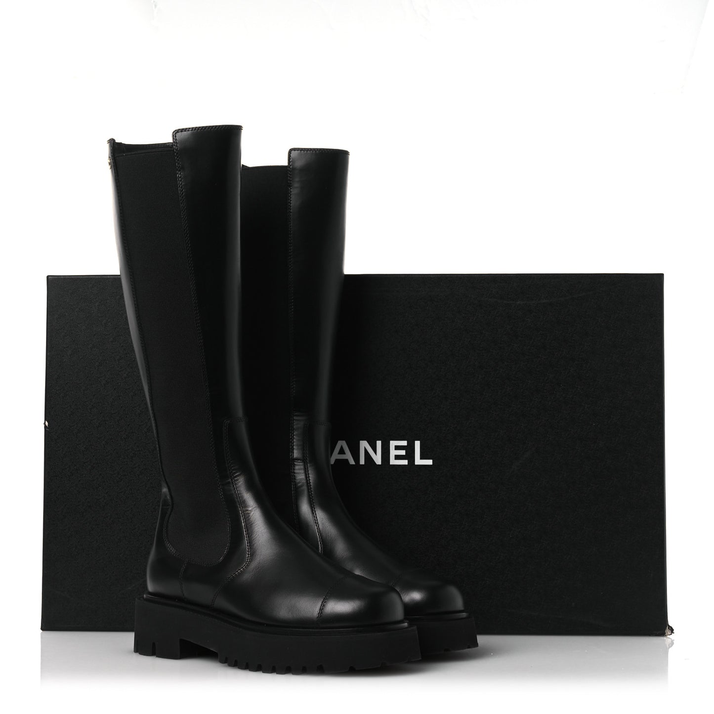 Calfskin Cap Toe CC Tall Boots 37.5 Black