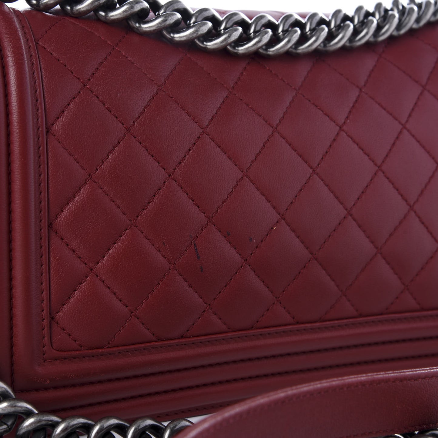 Lambskin Quilted Medium Boy Flap Dark Red